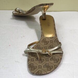GUESS Vintage Y2K GG Monogram Sandals Kitten Heel Charm Mule Shoe Slides Neutral